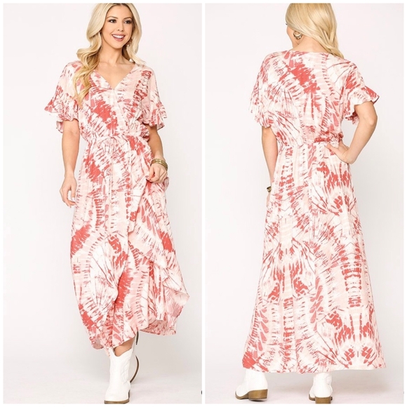 Gigio Dresses & Skirts - GIGIO Boho Chic Coral Color Tie-Dye Maxi Dress
